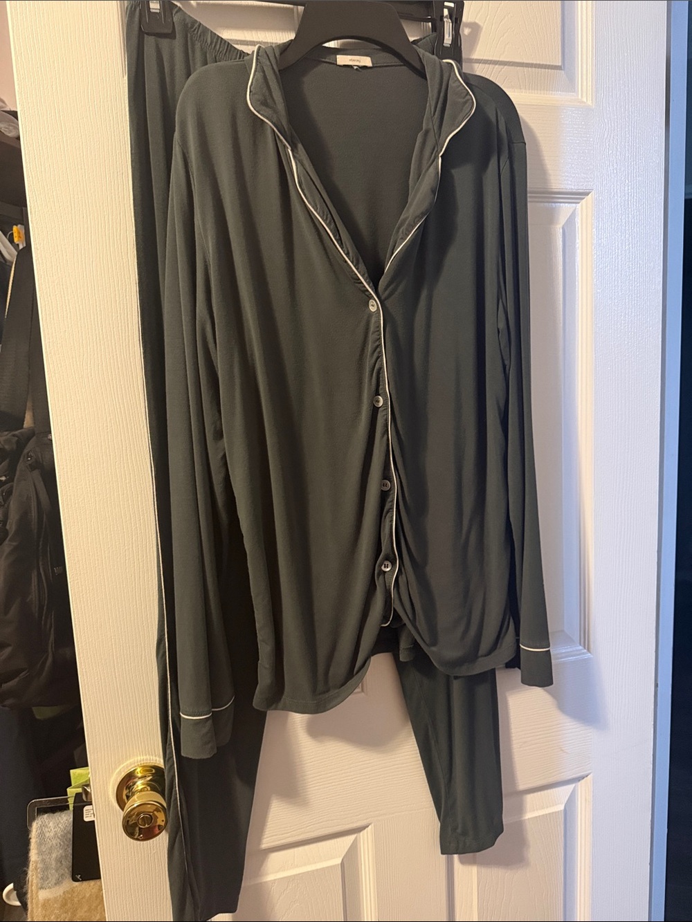 Women’s Long-Sleeve Button-Front Pajama Set - Dark Green